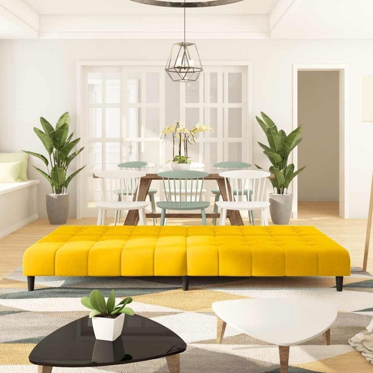 Klappbares Schlafsofa Gelb Samt – 2-Sitzer Couch mit Bettfunktion