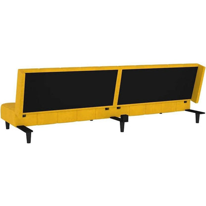 Klappbares Schlafsofa Gelb Samt – 2-Sitzer Couch mit Bettfunktion