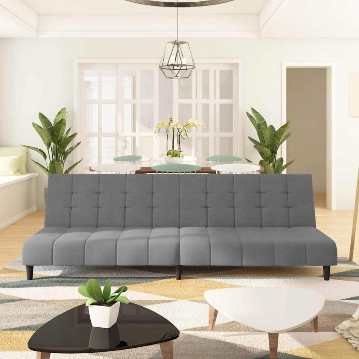 Schlafsofa 2-Sitzer, Hellgrau Samt, Bettcouch für Wohnungen