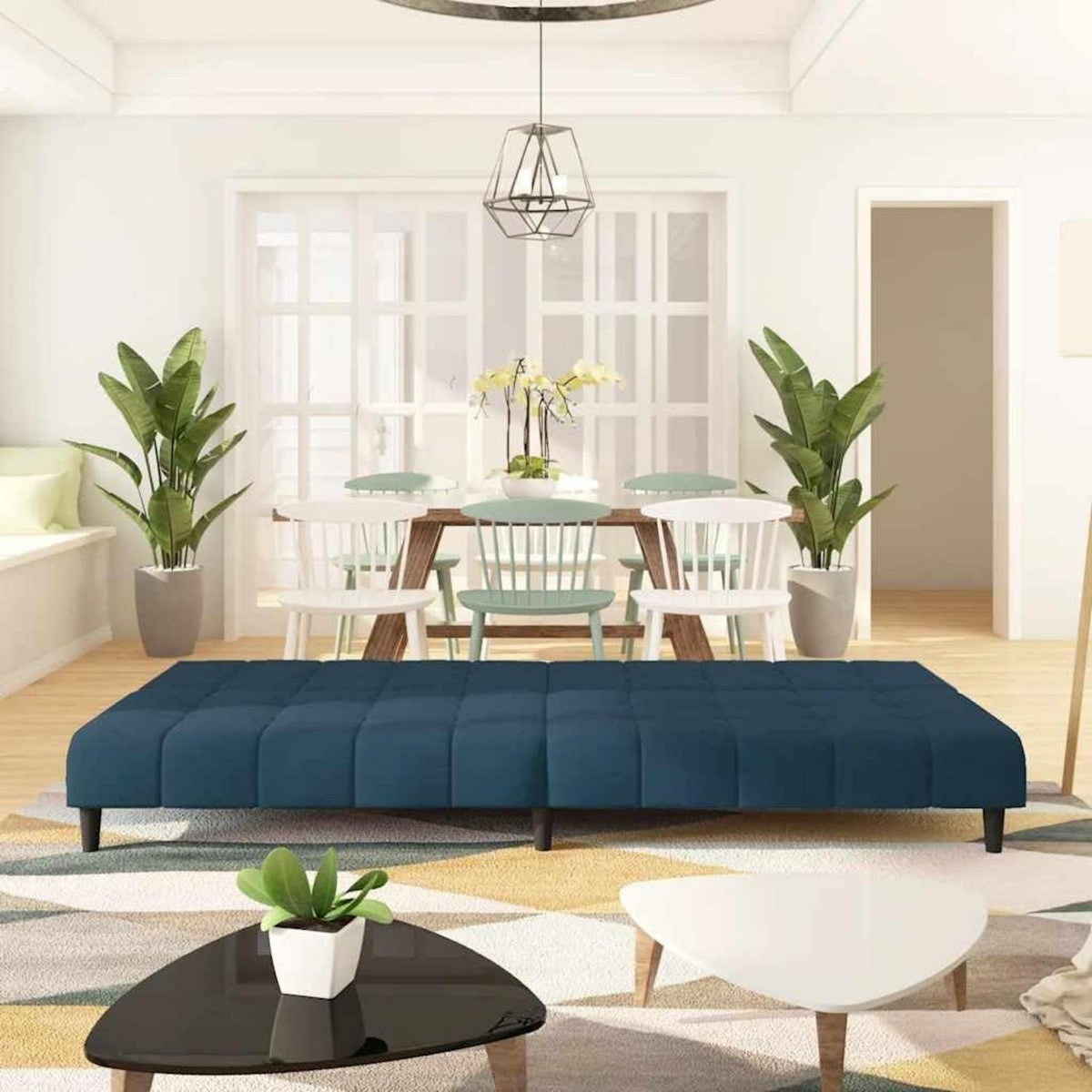 Klappbares Schlafsofa Blau Samt – 2-Sitzer für Wohnzimmer & Gästezimmer