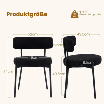 Esszimmerstühle 6er Set mit Teddy Boucle Stoff & Metallbeinen Schwarz