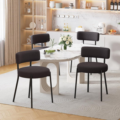 Esszimmerstühle 6er Set mit Teddy Boucle Stoff & Metallbeinen Schwarz