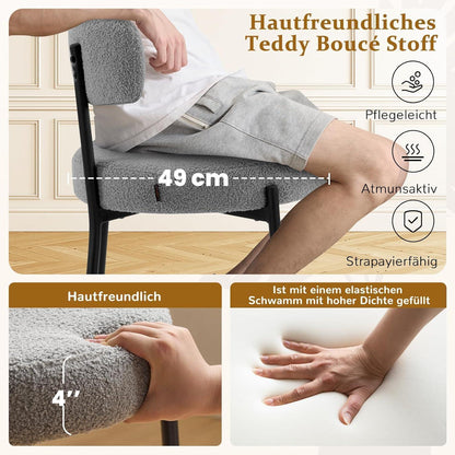 Esszimmerstühle 6er Set mit Boucle Stoff & Metallbeinen Grau