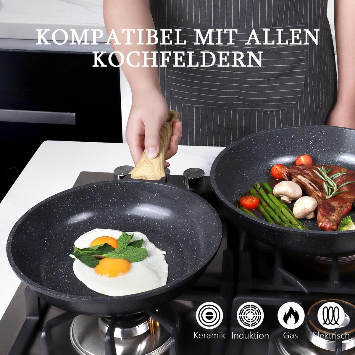 Granit Antihaft Bratpfanne Set 24/26/28cm Induktion