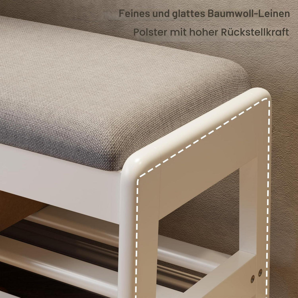 Schuhbank mit Kissen & Klappdeckel – Weiß 80cm
