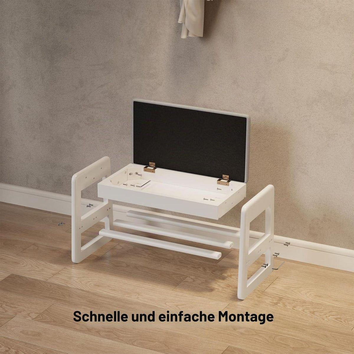 Schuhbank mit Kissen & Klappdeckel – Weiß 60cm