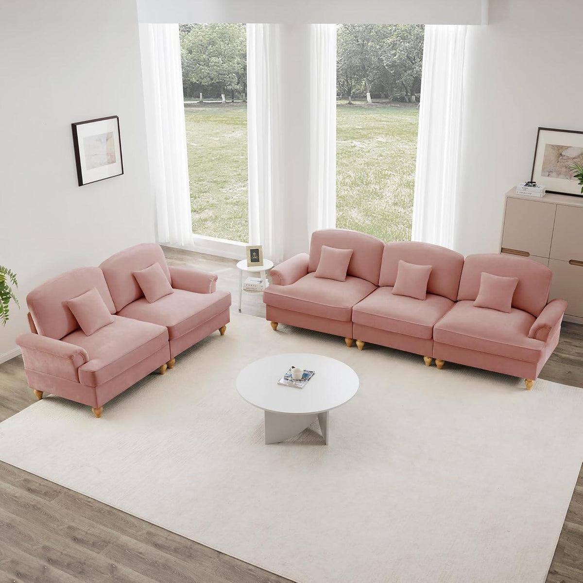 Modulares Sofa 3-Sitzer & 2-Sitzer mit Rüschenschürze, Rosa