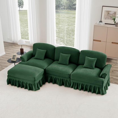 Mittelalter Ecksofa L-Formig, 3-Sitzer mit Ottomane, Grün