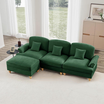 Mittelalter Ecksofa L-Formig, 3-Sitzer mit Ottomane, Grün