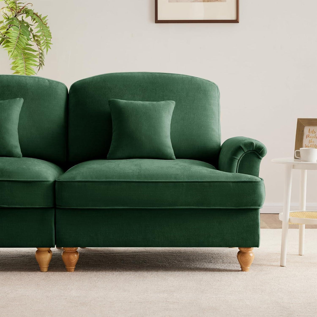 Mittelalter Ecksofa L-Formig, 3-Sitzer mit Ottomane, Grün