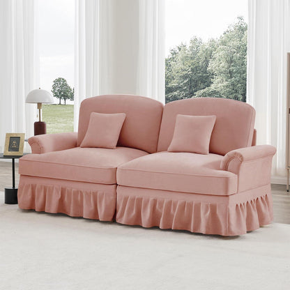 2-Sitzer Sofa Mittelalter-Modern Rosa mit Rüschenschürze & Kissen