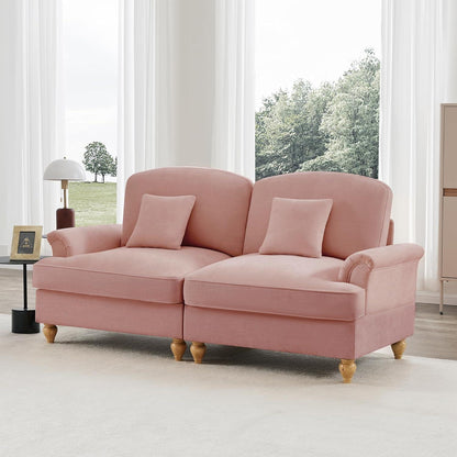 2-Sitzer Sofa Mittelalter-Modern Rosa mit Rüschenschürze & Kissen
