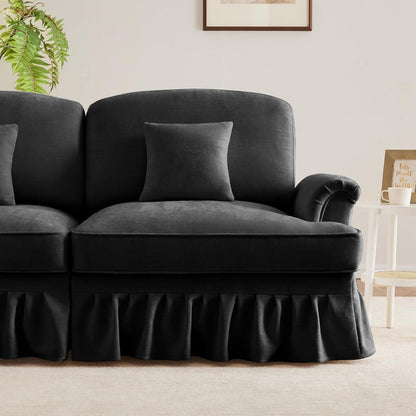 Mittelalter Ecksofa L-Formig mit Ottomane & Rüschenschürze Schwarz