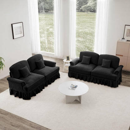 L-förmiges 2-Sitzer Sofa Mittelalter Stil mit Rüschenschürze & Kissen