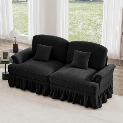 2-Sitzer Sofa Mittelalter-Modern | Abnehmbare Rüschenschürze & Kissen | Schwarz