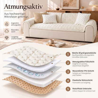 Rutschfeste Sofadecke Plüsch 70x210 Beige – Abnehmbar & Waschbar