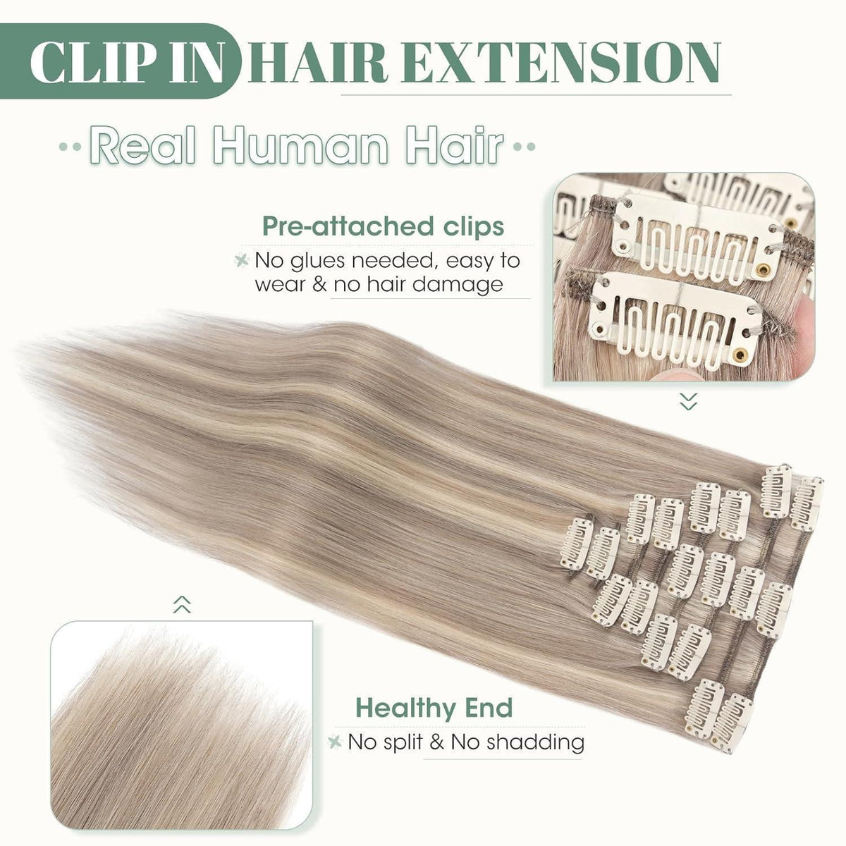Echthaar Clip-in Extensions Blond Balayage 50cm