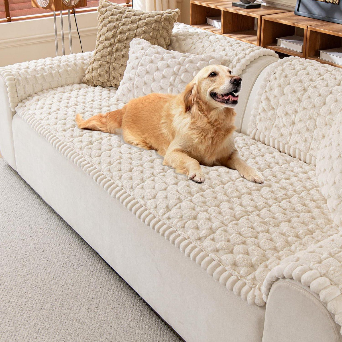 Sofaschoner Plüsch rutschfest 70x150cm Beige Waschbar