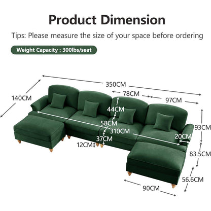 Mittelalter Ecksofa 4-Sitzer mit Ottomane & Rüschenschürze, Grün
