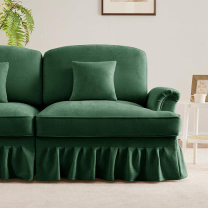 Mittelalter Ecksofa 4-Sitzer mit Ottomane & Rüschenschürze, Grün