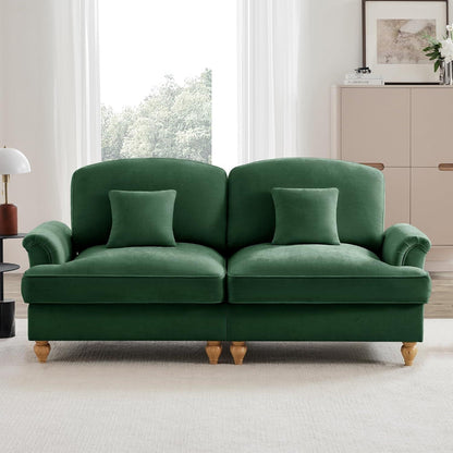 2-Sitzer Sofa Mittelalter-Modern, Grün mit Rüschenschürze
