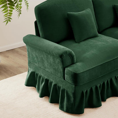2-Sitzer Sofa Mittelalter-Modern, Grün mit Rüschenschürze