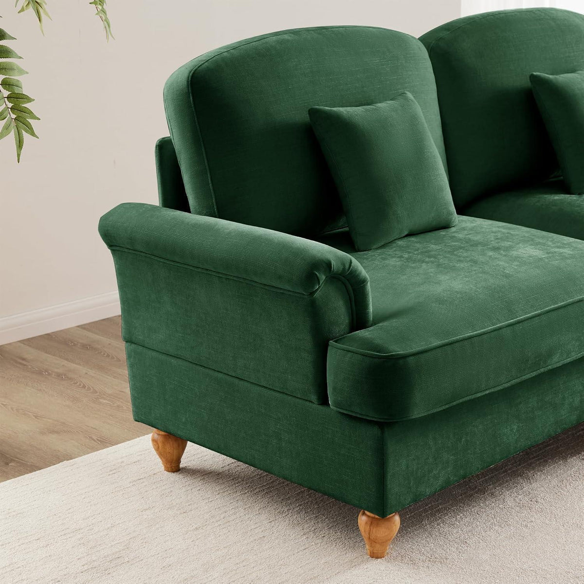 2-Sitzer Sofa Mittelalter-Modern, Grün mit Rüschenschürze