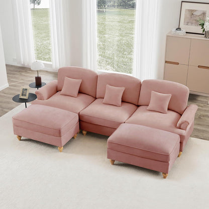 Mittelalter Ecksofa U-Formig 3-Sitzer Rosa mit Ottomane & Rüschenschürze