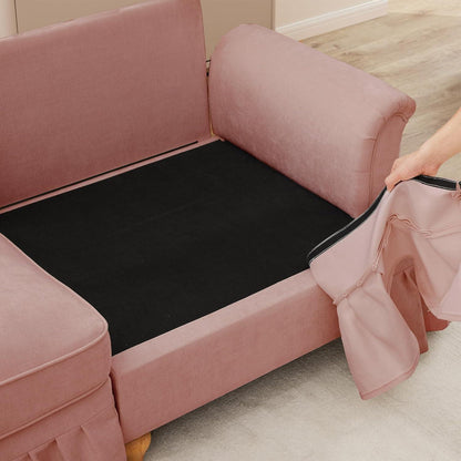 Mittelalter Ecksofa U-Formig 3-Sitzer Rosa mit Ottomane & Rüschenschürze