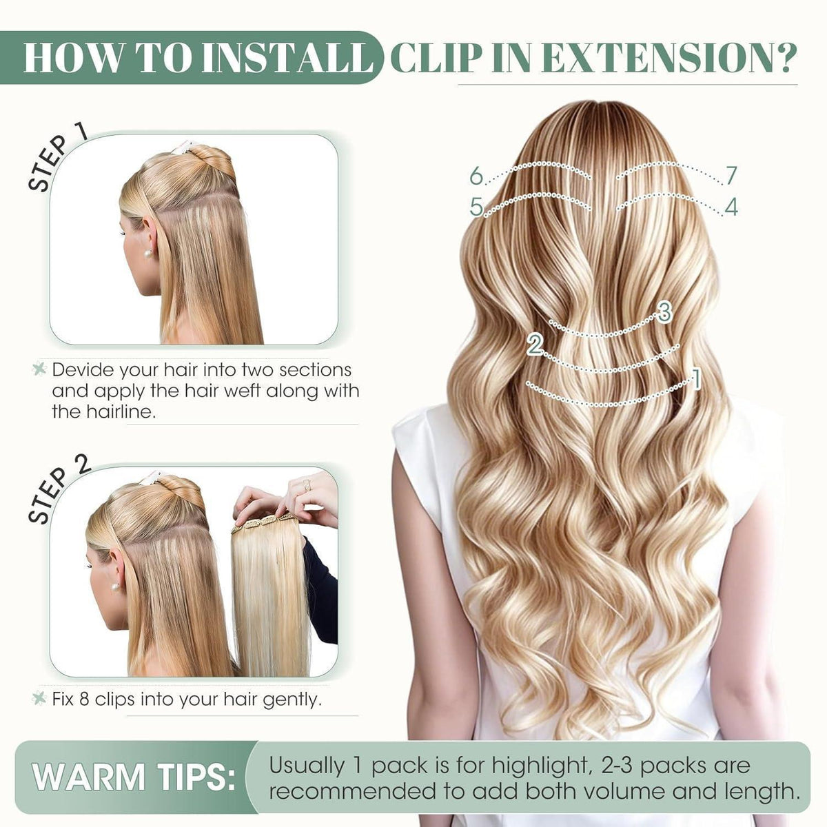 Echthaar Clip-in Extensions Blond Balayage 25cm