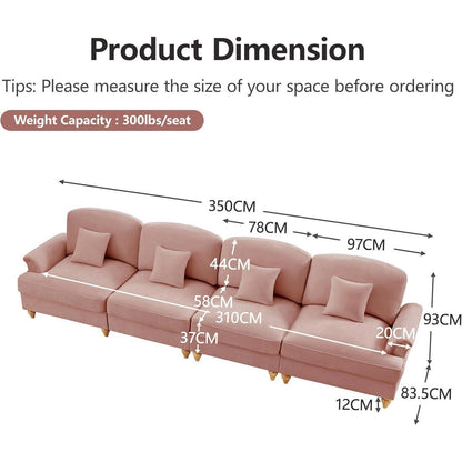 4-Sitzer Sofa Mittelalter-Modern Rosa mit Rüschenschürze & Kissen