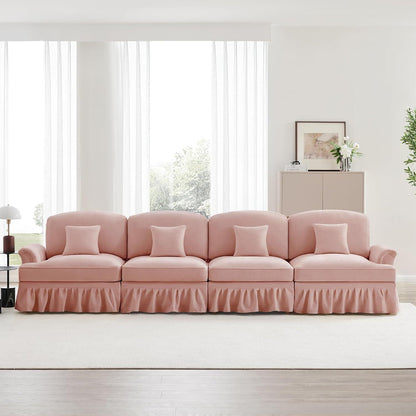 4-Sitzer Sofa Mittelalter-Modern Rosa mit Rüschenschürze & Kissen