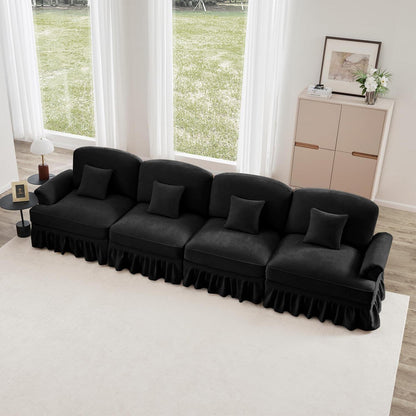 4-Sitzer Sofa Mittelalter-Modern Stil mit Rüschenschürze & Kissen Schwarz