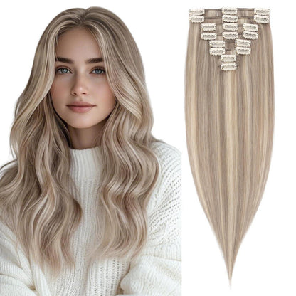 Echthaar Clip-in Blond 45cm Balayage Sandblond