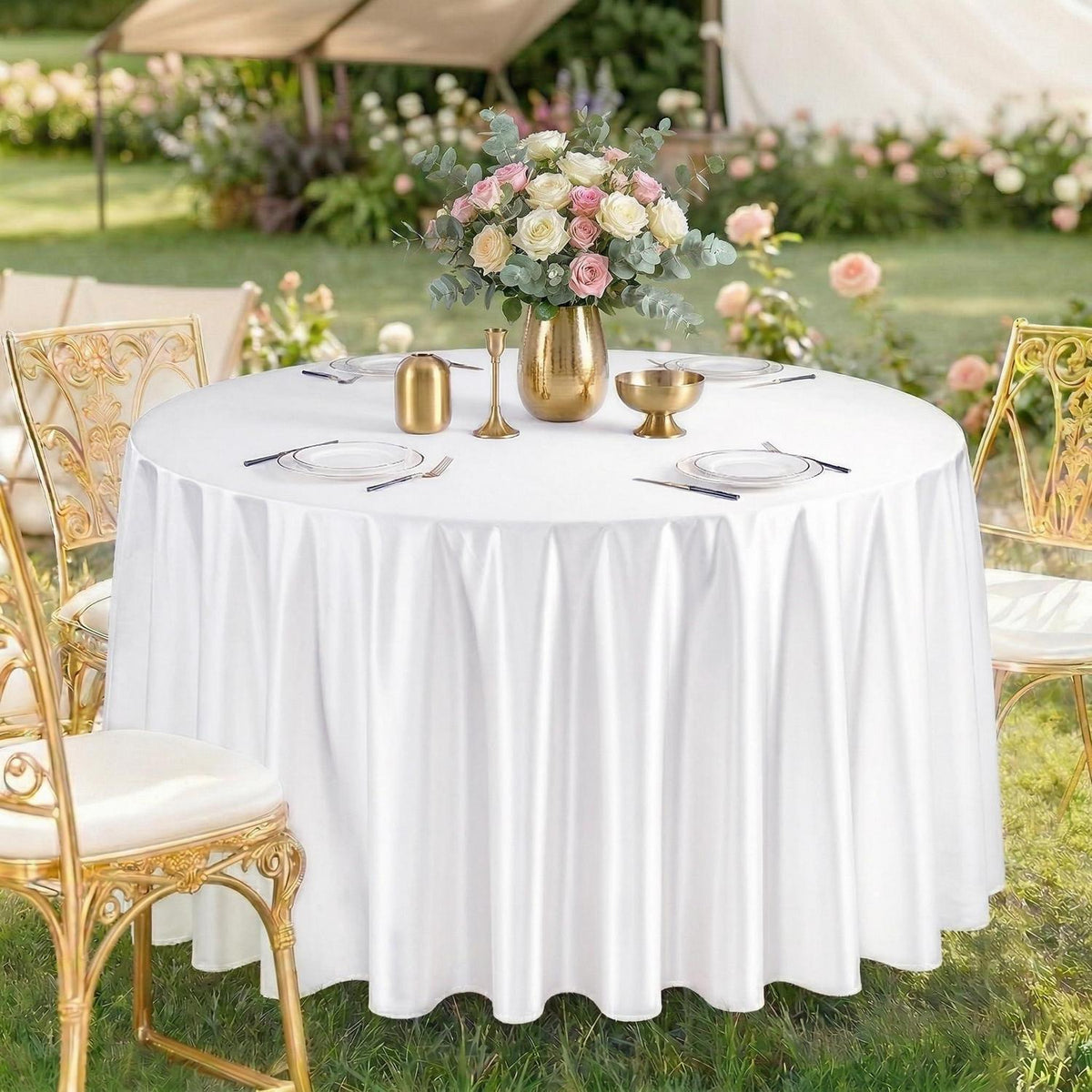 Runde Satin Tischdecke Set 6er Pack Weiß 300 cm