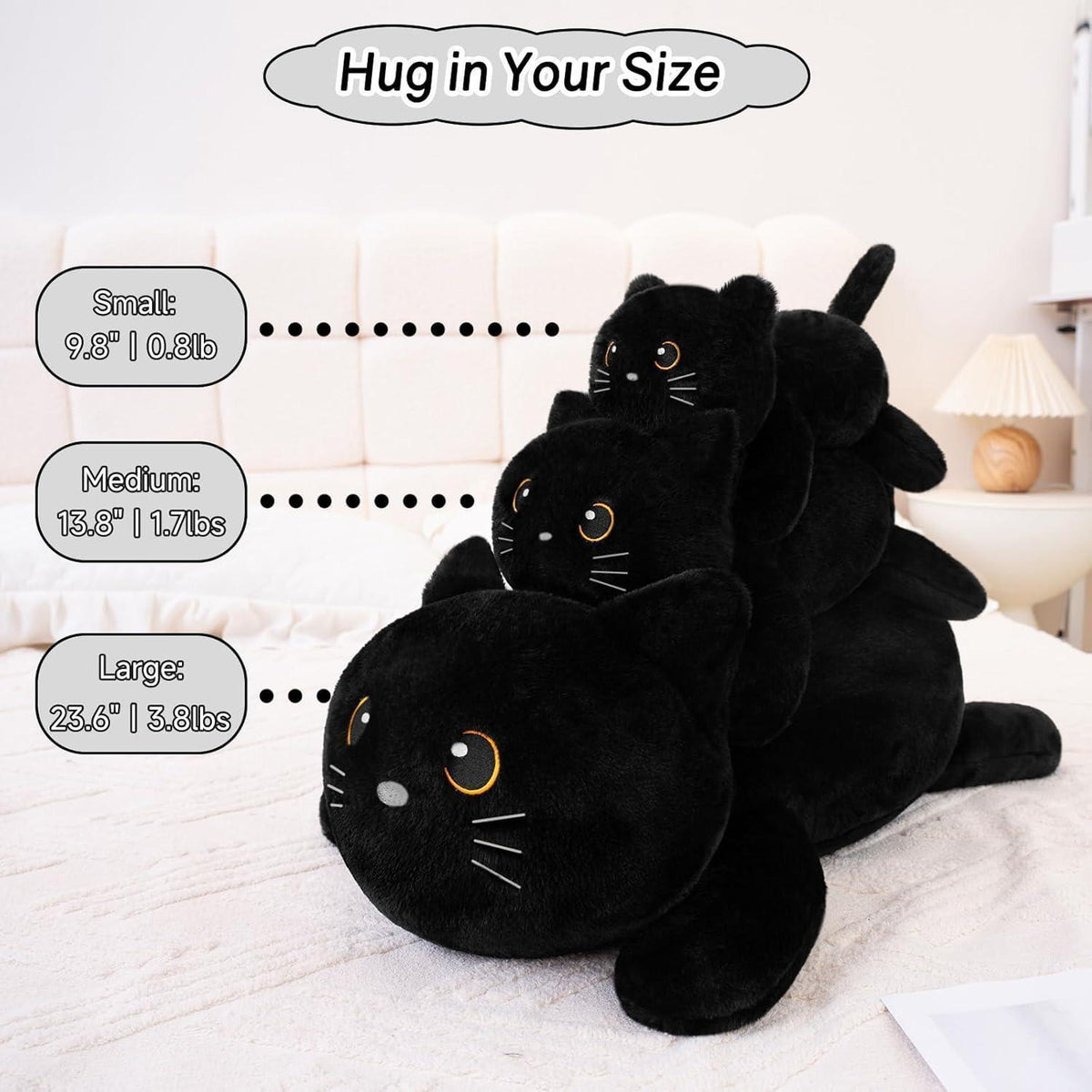 Gewichtete Katze Kuscheltier 60cm - Schwarze Plüschkatze zum Kuscheln