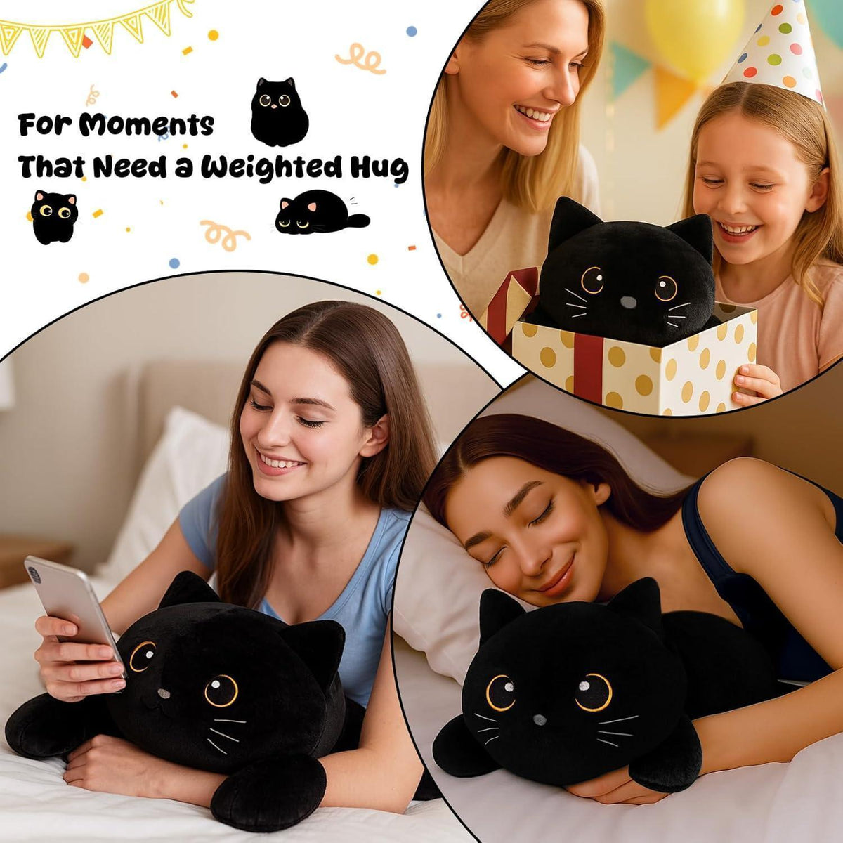 Gewichtete Katze Kuscheltier 60cm - Schwarze Plüschkatze zum Kuscheln