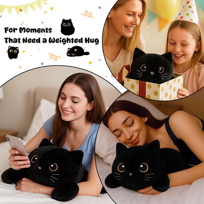 Gewichtete Katze Kuscheltier 60cm - Schwarze Plüschkatze zum Kuscheln