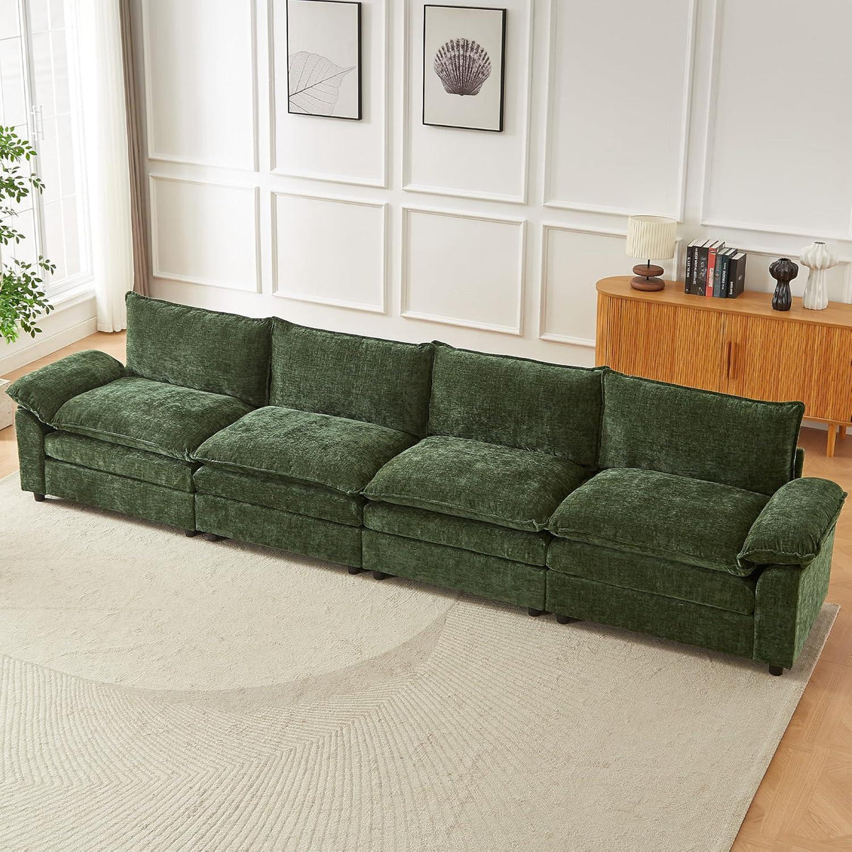 JIEXI Ecksofa mit Schlaffunktion – Grün, 4-Sitzer, Modernes Design