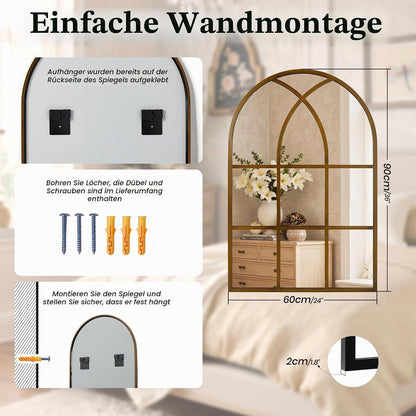Gewölbter Wandspiegel 60x90cm mit Bronze Aluminiumrahmen