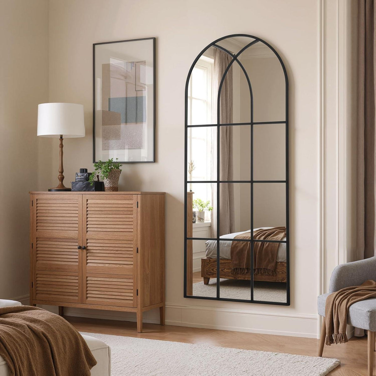 Gewölbter Wandspiegel Schwarz 76x180cm | Fenster Design Spiegel