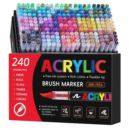Acrylmarker Set 240 Farben mit Pinselspitze – Mega Künstler-Set