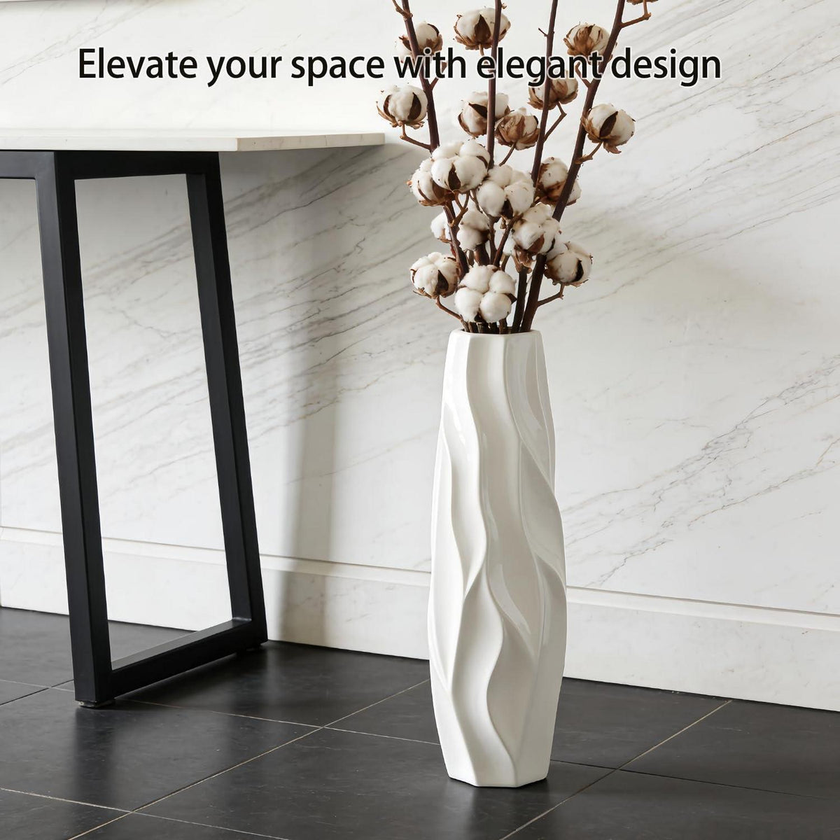 Weiße Keramikvase 45 cm – Minimalistische Deko für Blumen