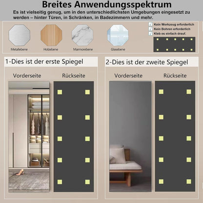 Ganzkörperspiegel 40x120cm (2er Set) – Selbstklebend & Bohrlos