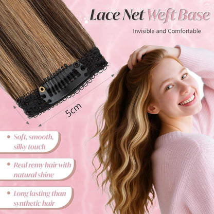 Clip-In Haarverlängerung Echthaar Dunkel Braun/Hellbraun 40cm