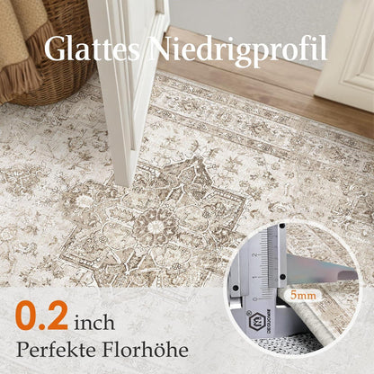 Vintage Läufer Beige 60x180cm – Waschbarer Teppich für Flur