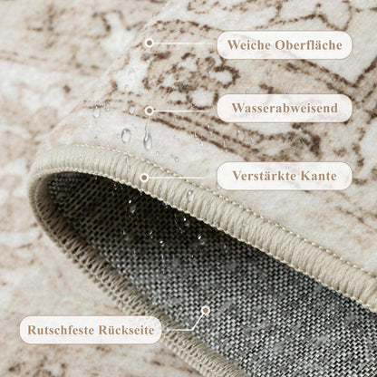 Vintage Läufer Beige 60x180cm – Waschbarer Teppich für Flur