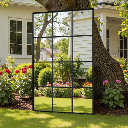 Dekorativer Gartenspiegel 120x75cm – Wandspiegel mit Aluminiumrahmen