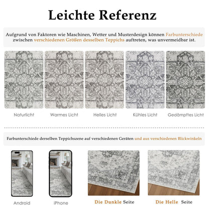 Vintage Teppich Grau 300x400cm Waschbar Rechteckig Wohnzimmer