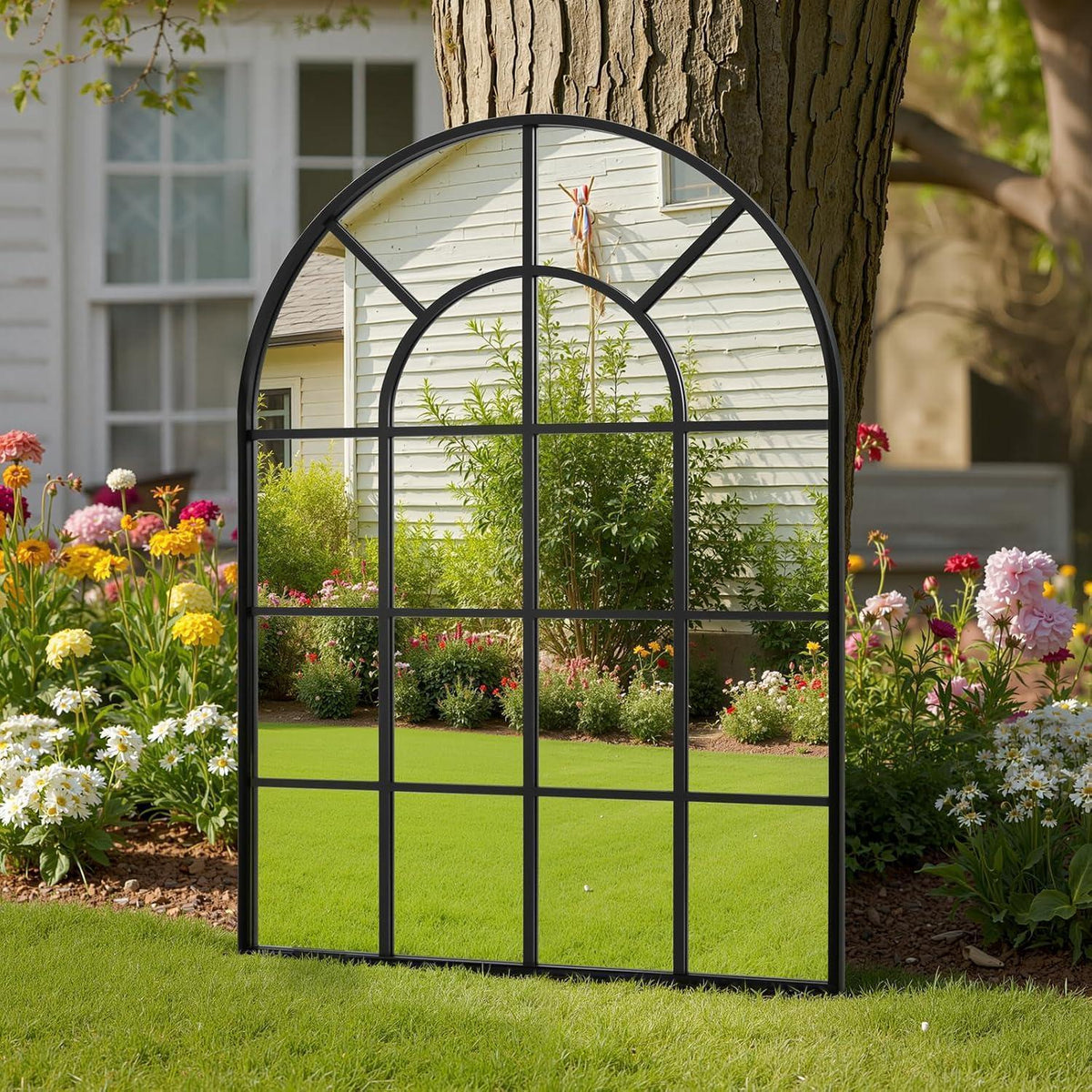 Dekorativer Gartenspiegel 100x75cm mit Aluminiumrahmen